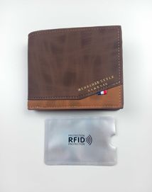 Nowy brązowy elegancki skórzany portfel męski + GRATIS