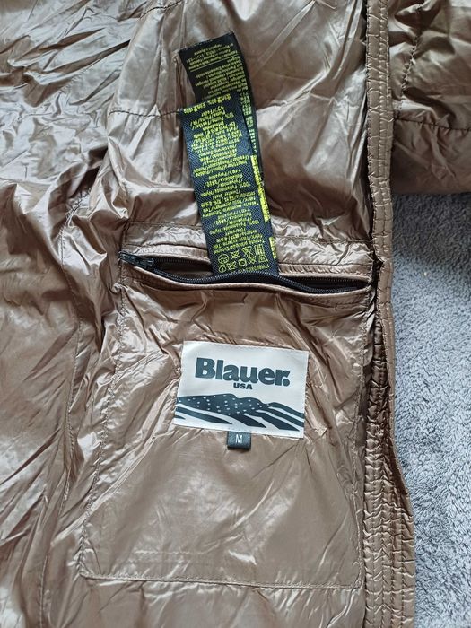 Blauer długi puchowy płaszcz kurtka z kapturem rozmiar M