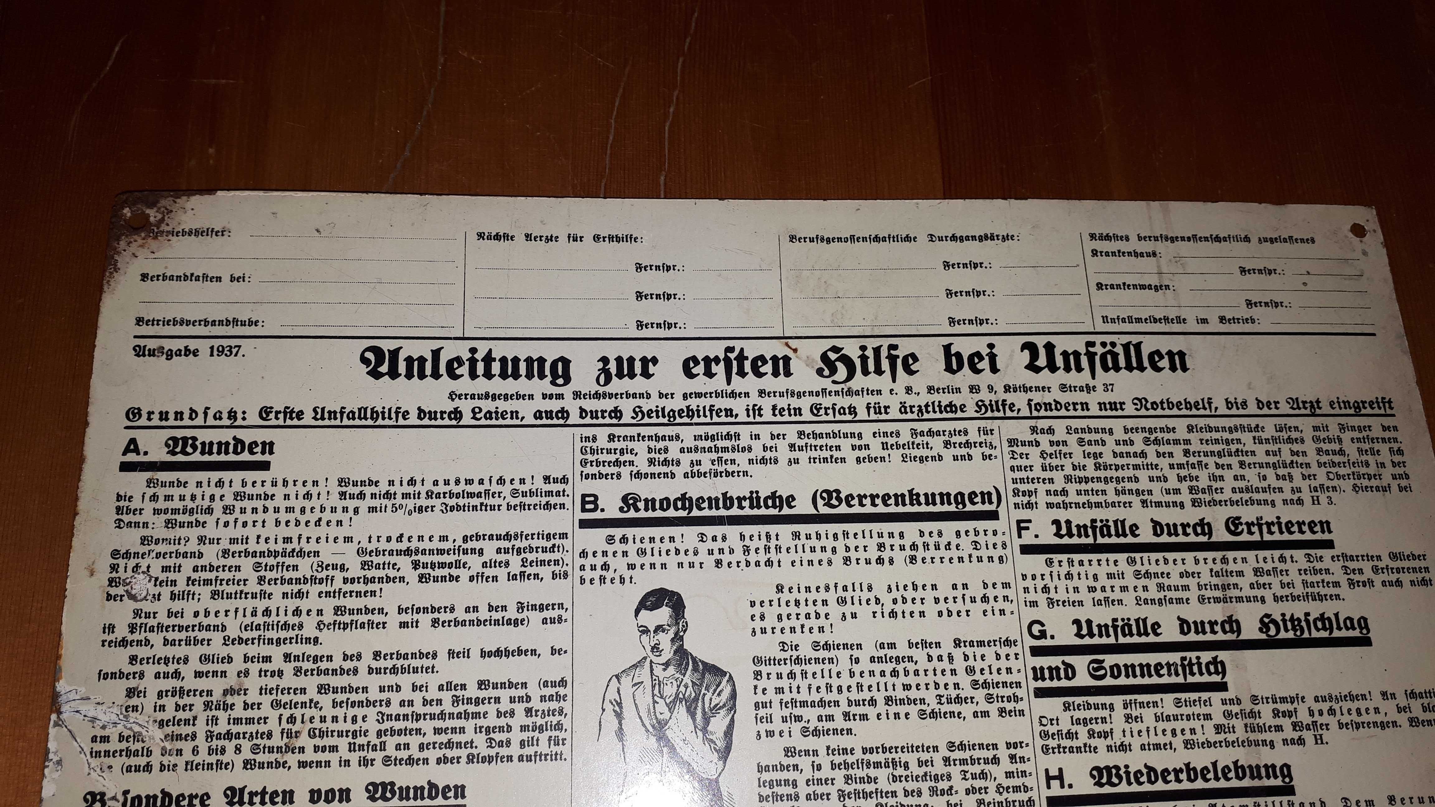 Stara 1937r tablica info. Znak,reklama,afisz,warsztat, Wunderle.