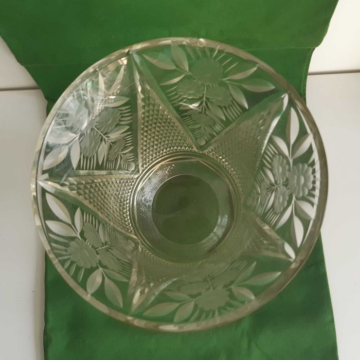 Retro Vintage Antigo Vaso Taça Vidro Urânio Cristal Trabalhado