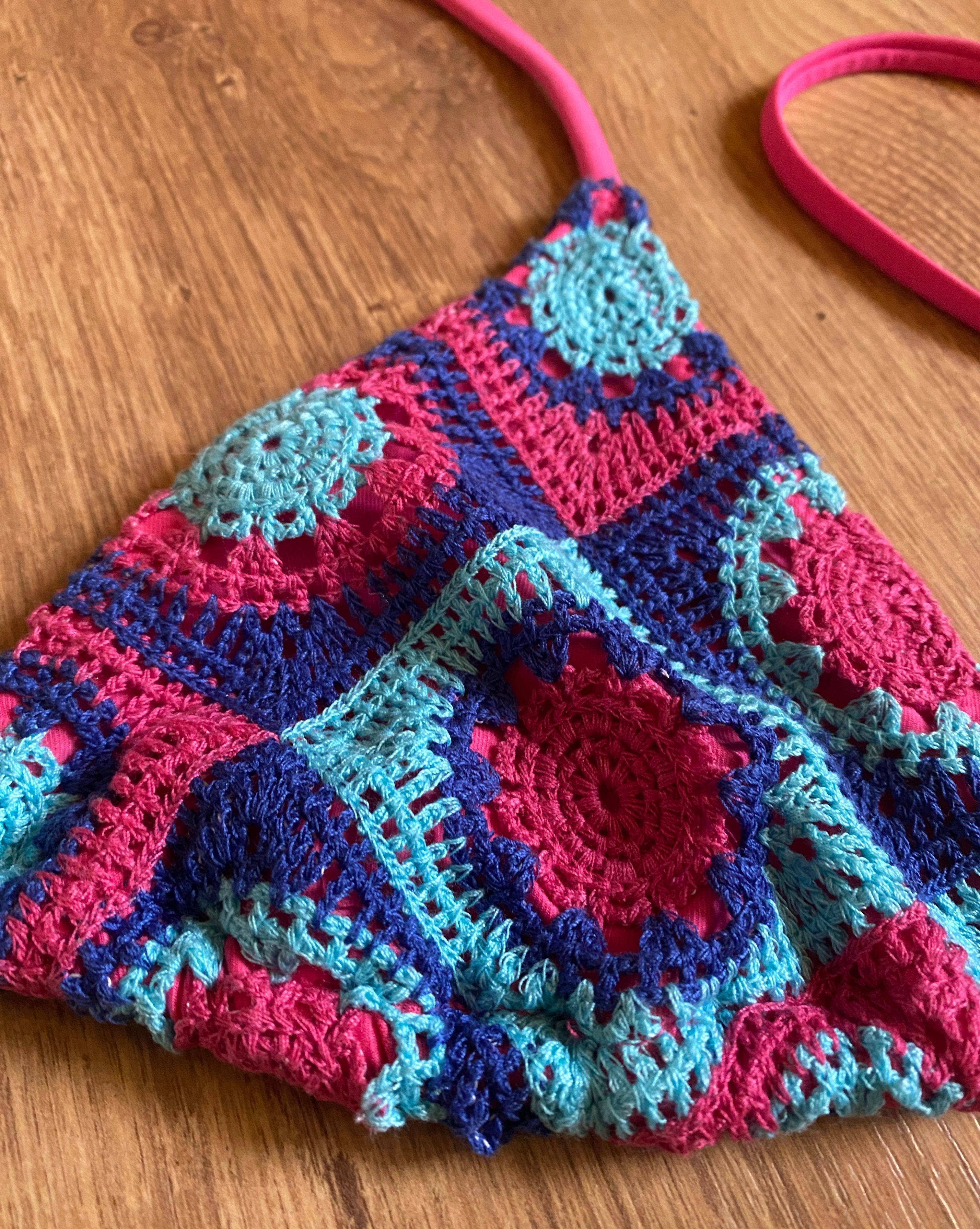 Bikini stanik biustonosz top vintage crochet na szydełku różowe