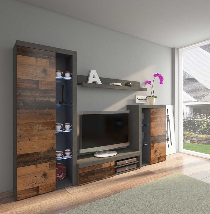 Nowoczesna meblościanka do salonu Kamaro biała zestaw mebli