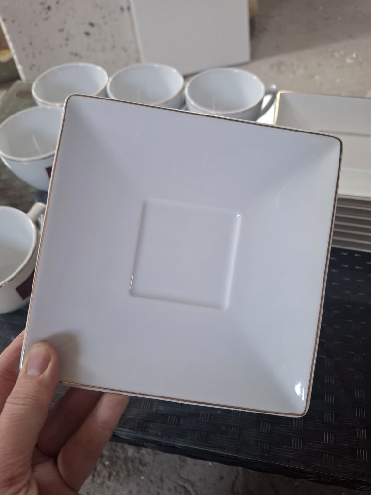 Zestaw porcelana filiżanki podstawki 7 osób 280ml Mk Cafe