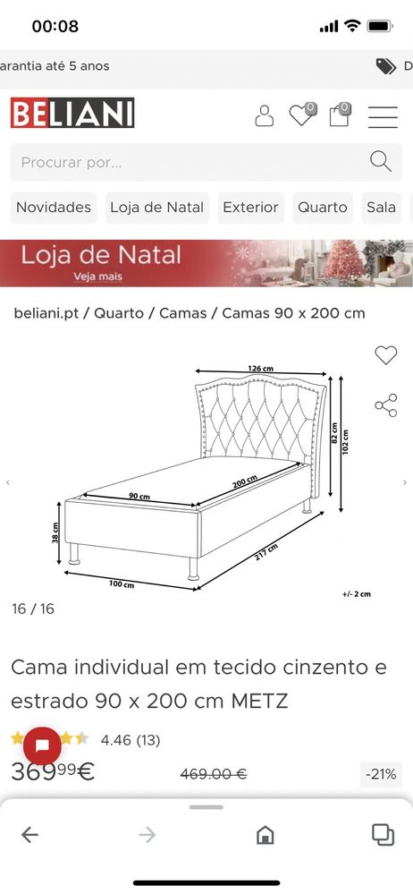 Cama individual bellani em tecido cinza com botoes brilhantes