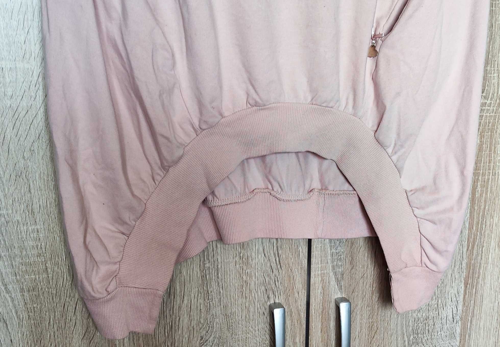 MEGI różowa pudrowa bluza asymetryczna cyrkonie L/40