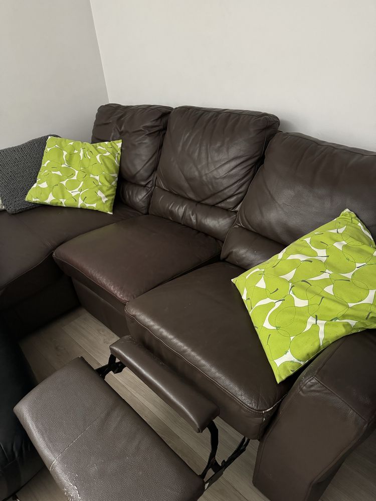 Skóra nat., naroznik, brąz, kanapa, sofa, funkcja rekax