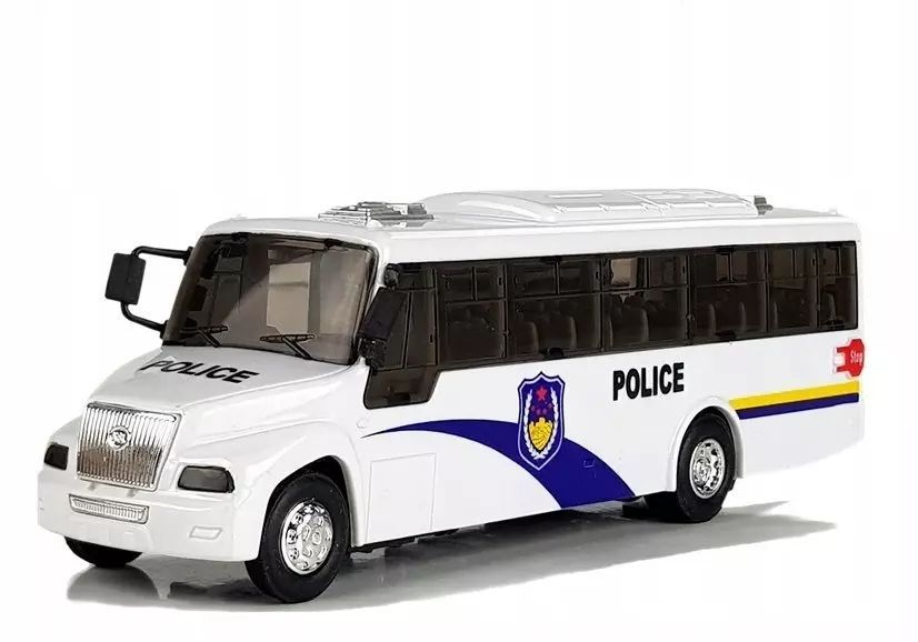 Autobus Policja biały z naciągiem dźwięk. Leantoys. Nowy Produkt