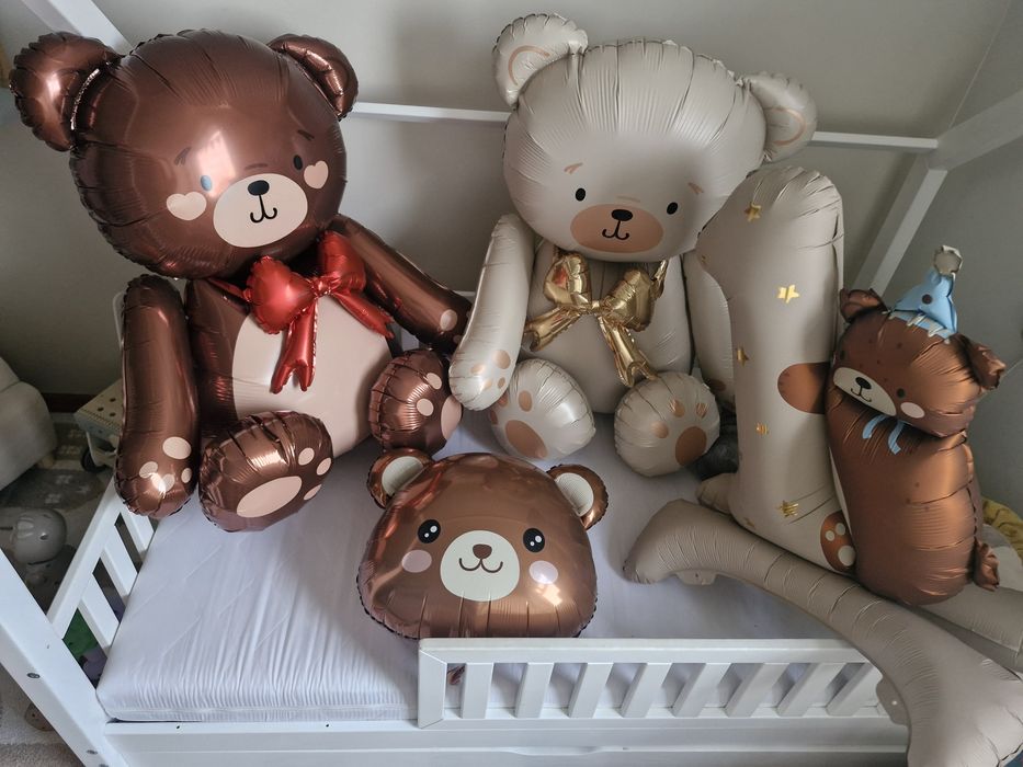 Balony misie, dwie jedynki, plus dmuchanie helem