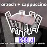 Nowe : Stół 80x140/180 + 6 krzeseł , orzech + cappuccino, transport PL