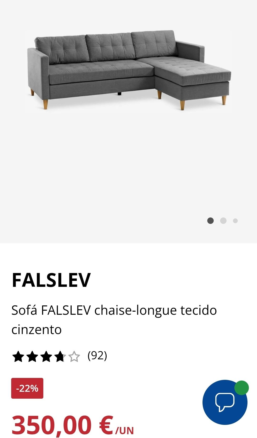 Sofá 3 lugares chaise-longue JYSK