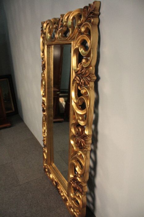 Lustro w Złotej Ramie- 168 x 90 Glamour- Tafla ze Szlifem