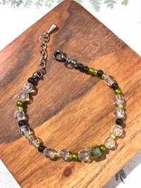 bransoletka handmade rękodzieło regulowana kryształki zielona 17 cm