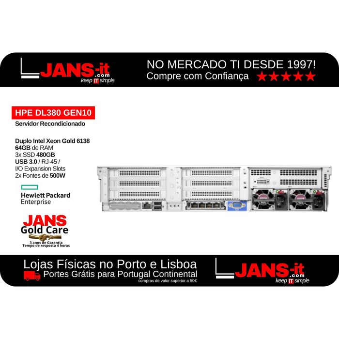 HPE DL380 GEN10 | 6138 2P | 64GB | 3xSSD 480GB | SA S100i (eco)