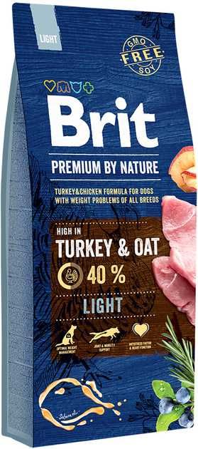 Сухий корм для собак із зайвою вагою Brit Premium Light 15кг (індичка)