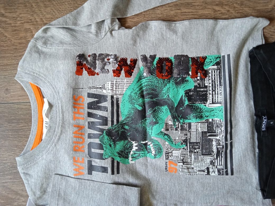 Zestaw ubrań dla chłopca 104/110 h&m dinozaury cekiny