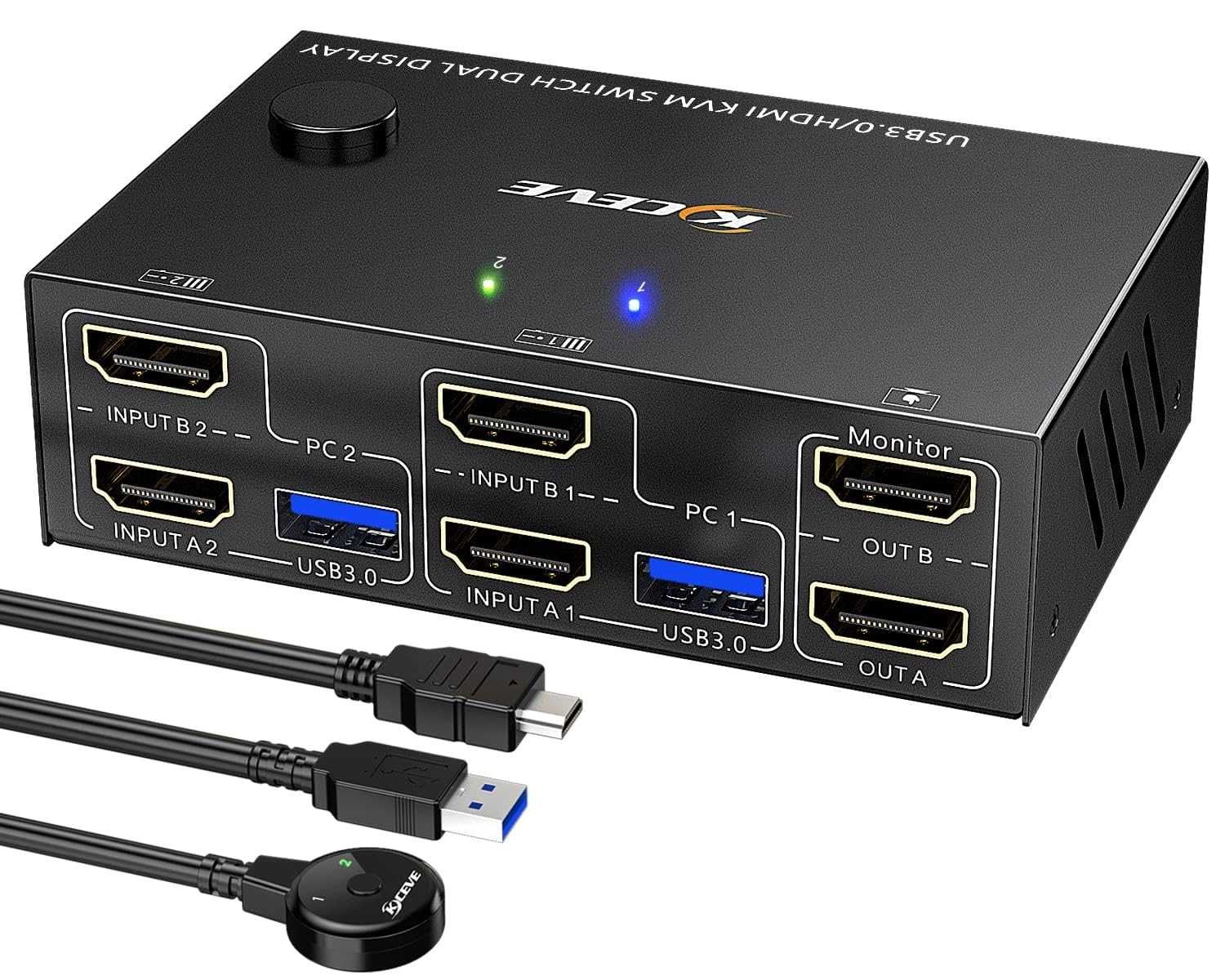 2 porty USB 3.0 podwójny przełącznik KVM (HDMI + HDMI) 2 monitory