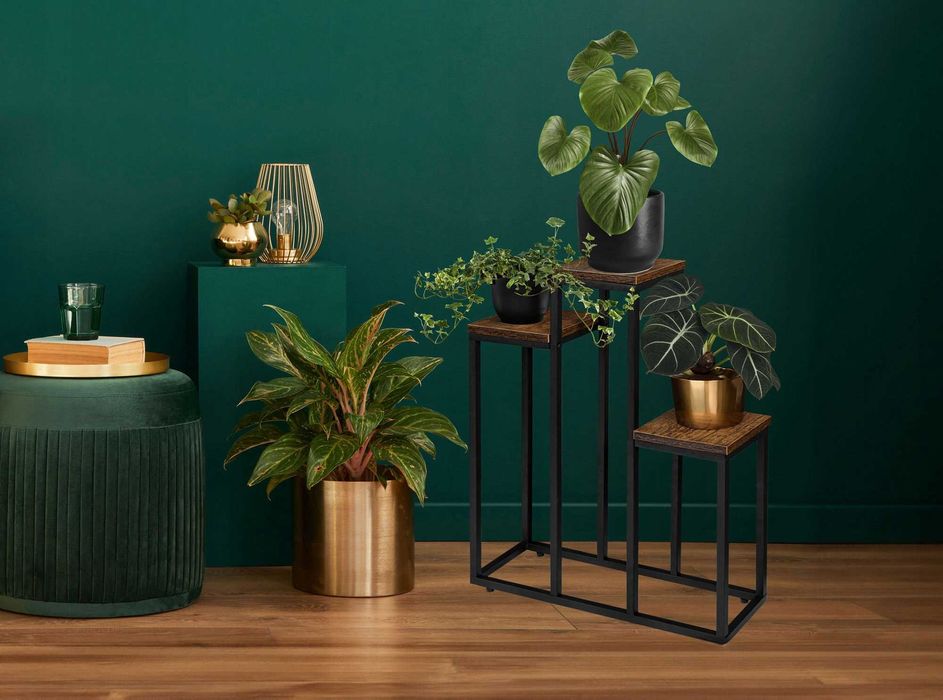 NOWY Kwietnik Metalowy Loft Stojak Na Kwiaty Czarny Drewniany OKAZJA