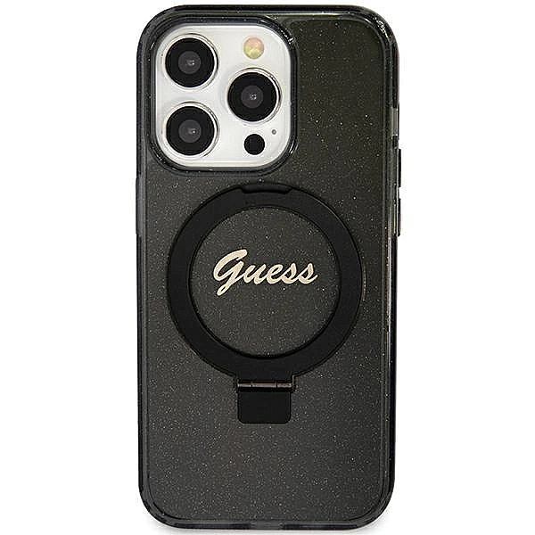 Etui Guess Ring Stand Script Glitter MagSafe na iPhone 11 / Xr - czarn