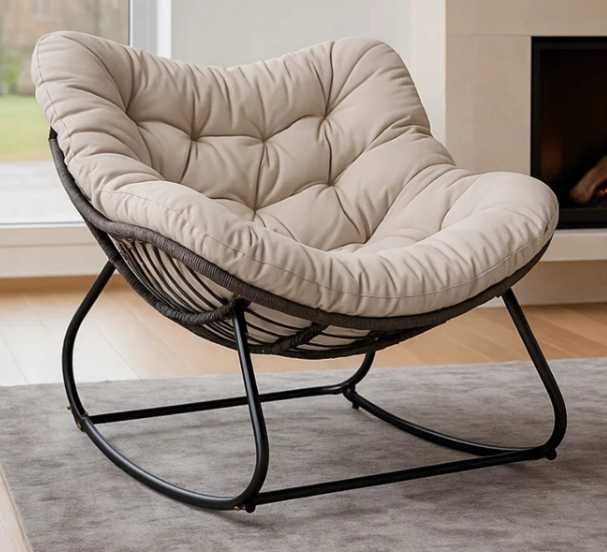 Fotel Leżak Ogrodowy Bujany Leżanka Do Salonu Na Taras BIAŁY/SZARY