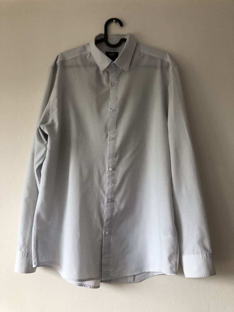 Koszula biała kropki H&M bdb L slim fit easy iron smart casual