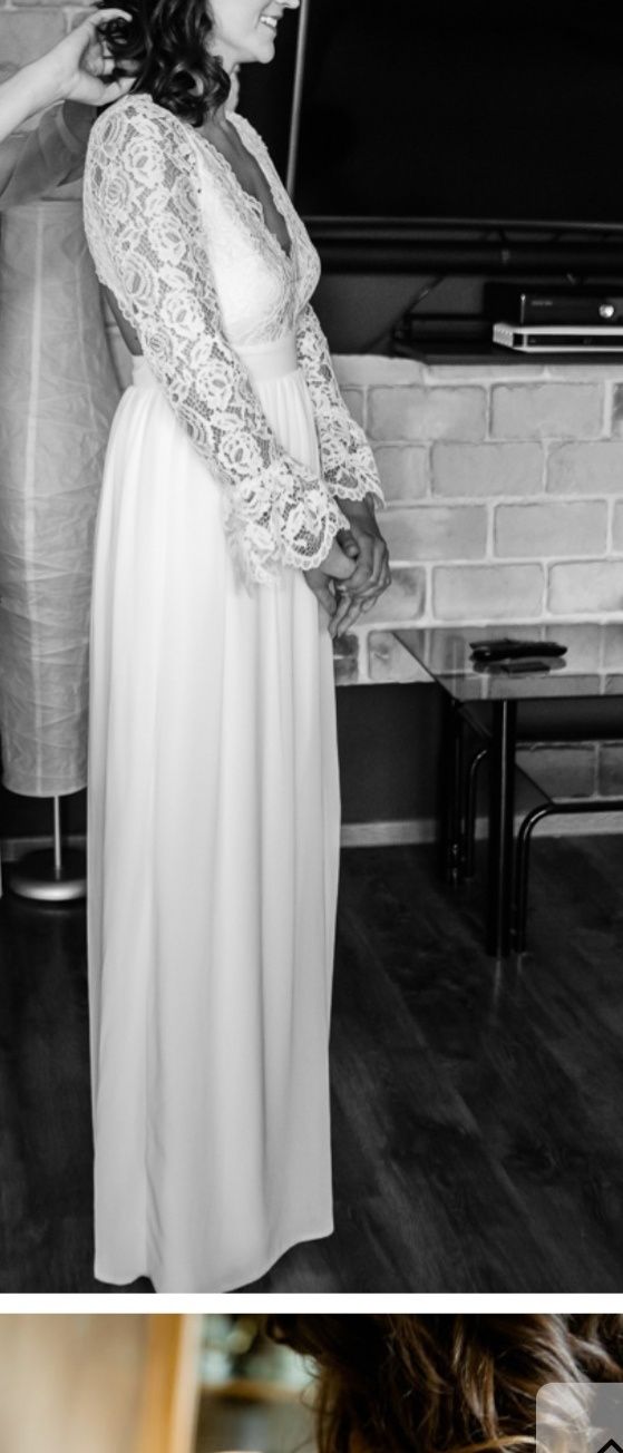 Suknia ślubna boho koronkowa koronka M 38
