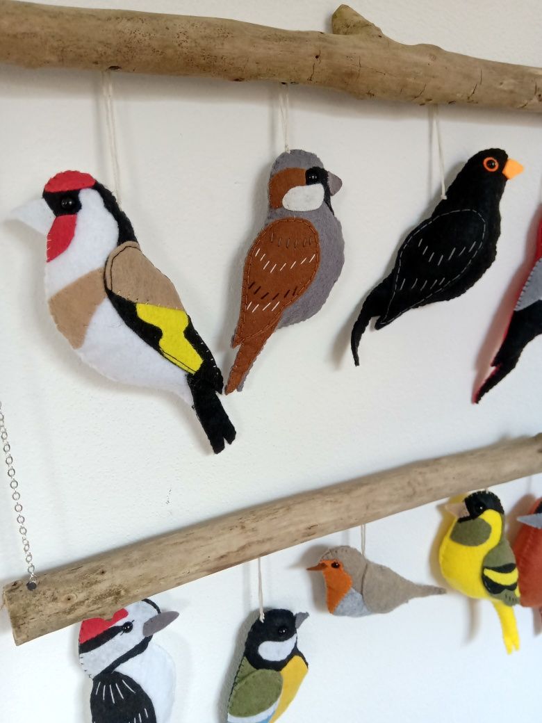 Ptaki z filcu, handmade zawieszka ozdoba