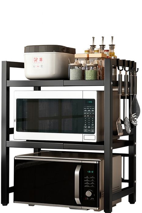 Metalowy regulowany regał pod mikrofalówkę.