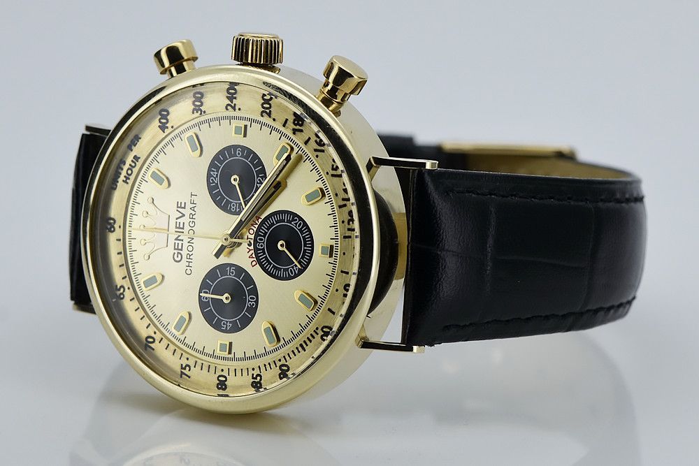 Złoty zegarek na pasku męski 14k 585 Geneve mw012y Złoty 14k Nowość