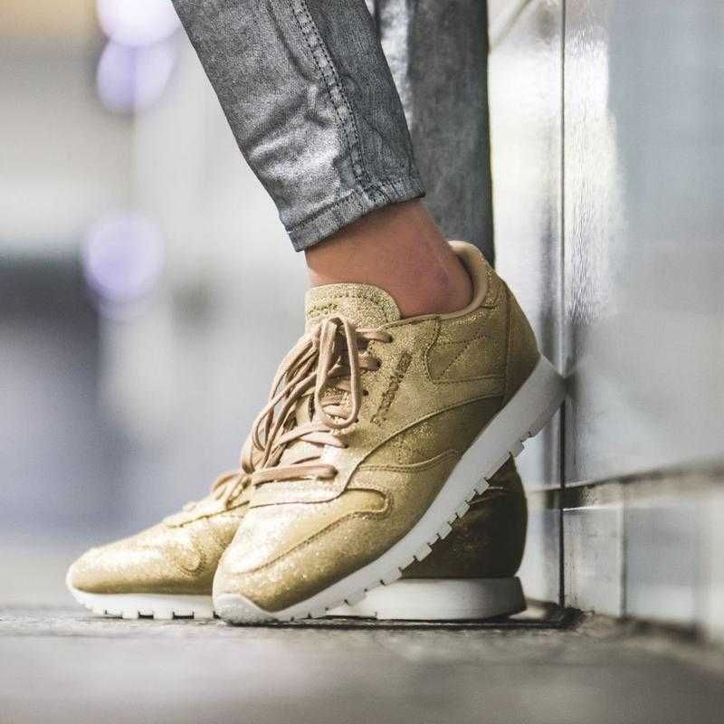 Новые женские Кроссовки Reebok Classic Leather Shimmer Gold