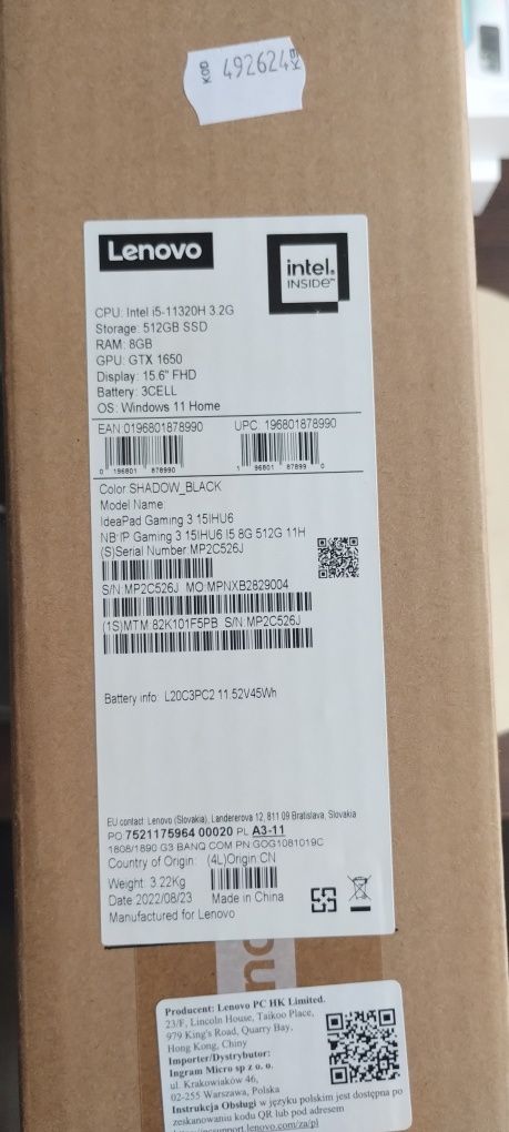 Nowy Laptop gamingowy Lenovo Gam 3
