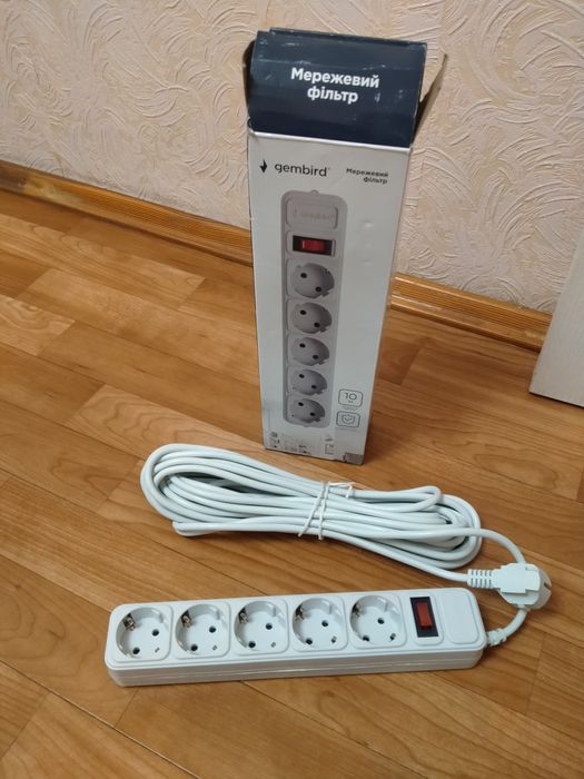 Сетевой фильтр 10м. Gembird SPG5-G-10MG, 5 розеток,
