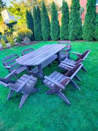 Meble ogrodowe zestaw, drewno, 6 składanych krzeseł i stół