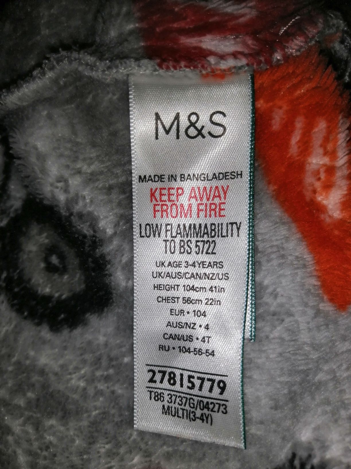 Пижама M&S Слип. Человечек. Кигуруми. Ромпер.3-4 года.