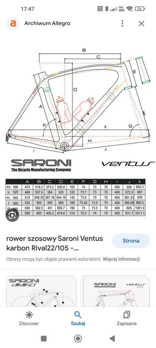 Rower karbonowy  szosowy Saroni Ventus Ultra xs