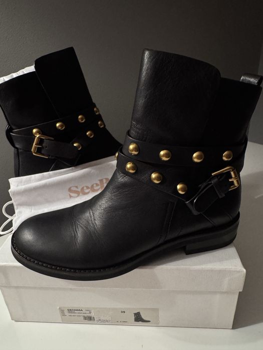 See by Chloé czarne botki ze złotymi nitami - rozmiar 39