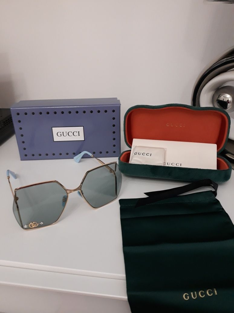 Okulary przeciwsłoneczne Gucci niebieskie jakość Premium nowe