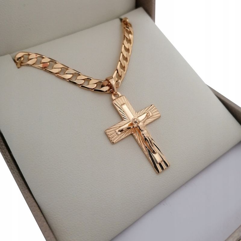 Złoty Łańcuszek Męski Z Krzyżykiem Szeroki 60 Cm Stal Chirurgiczna Pre