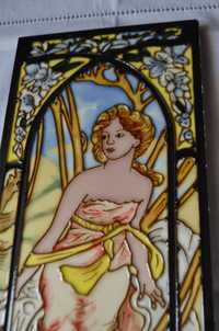 płytka ceramiczna alegoria wiosny Alphons Mucha 40 cm x 15 cm witraż