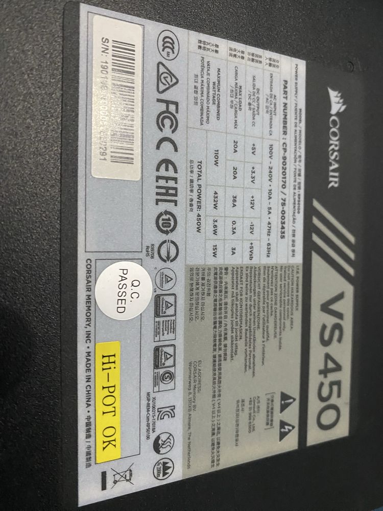 Fonte Alimentação Corsair VS450