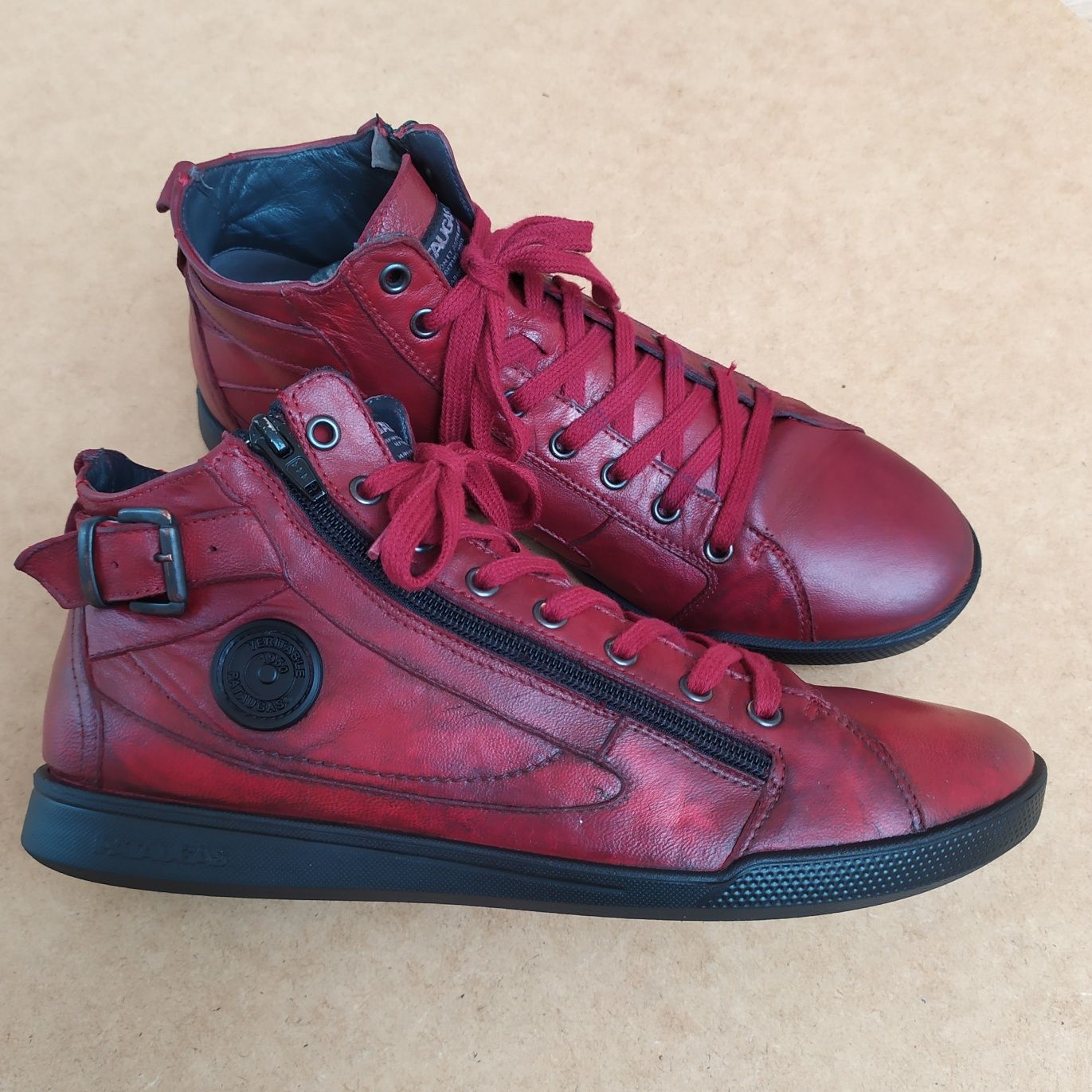 PATAUGAS PALME Sangria, skórzane sneakersy, trampki wysokie, EU 41