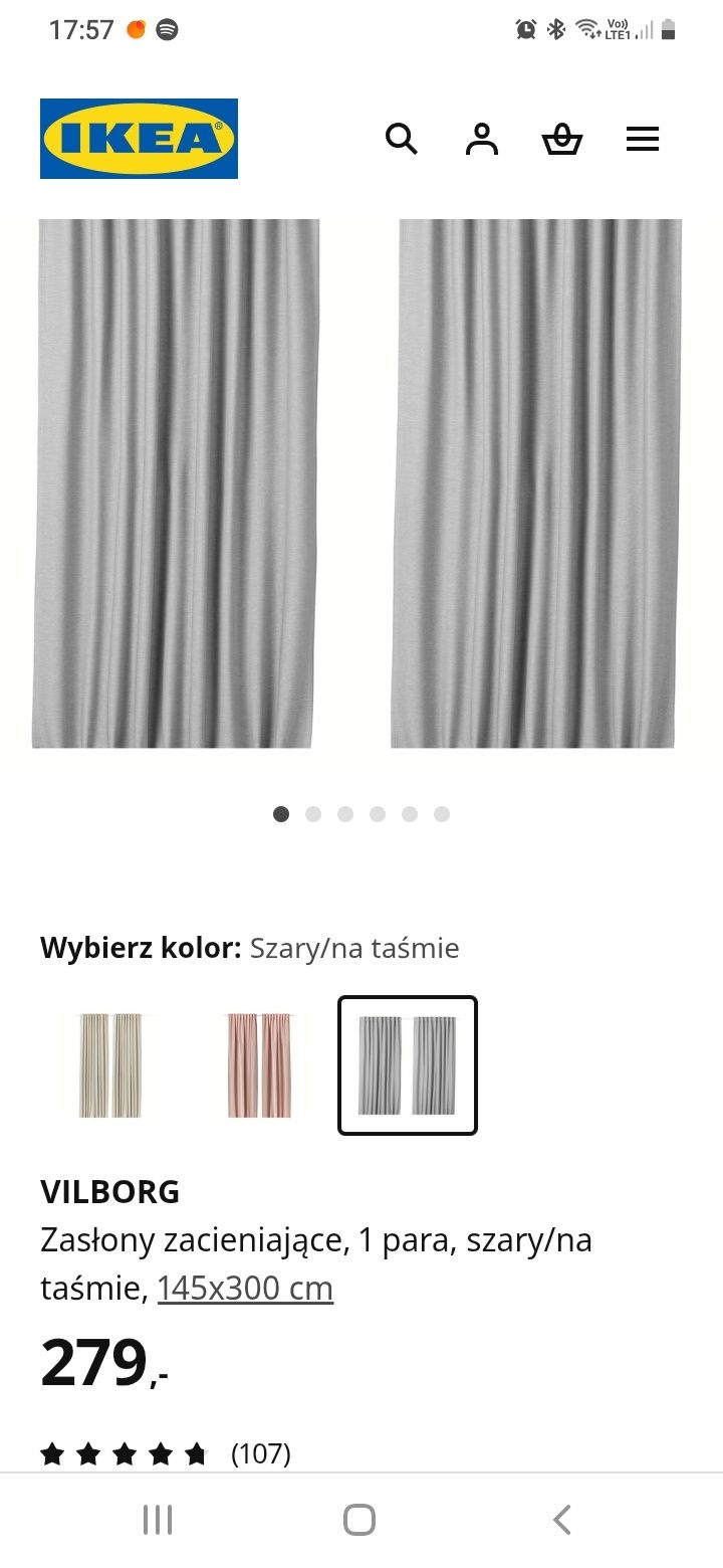 Ikea zaslony Vilborg nowe szare