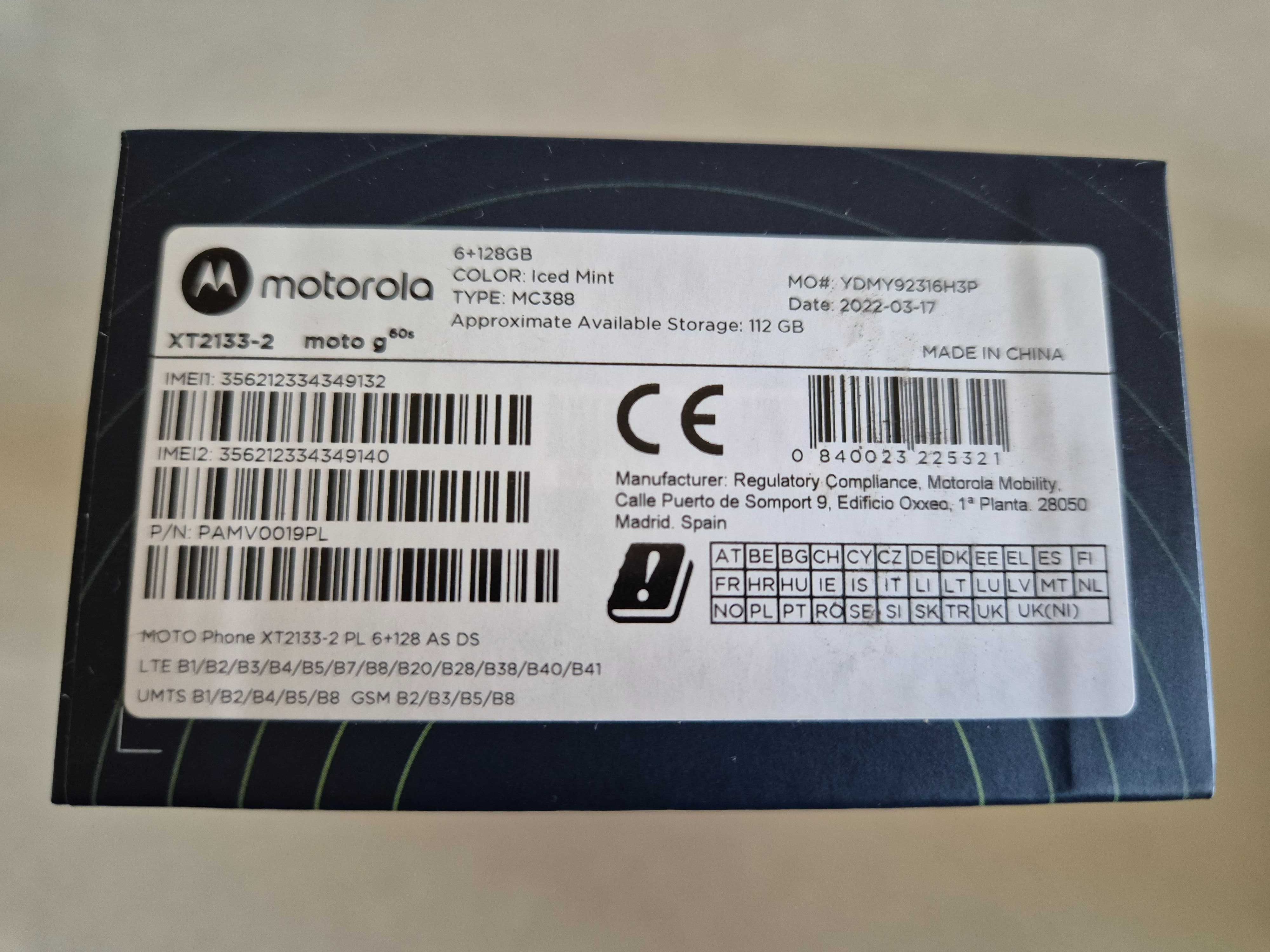 Motorola G60s, Android, 6 GB RAM i 128 GB pam wew, miętowy, 2 futerały