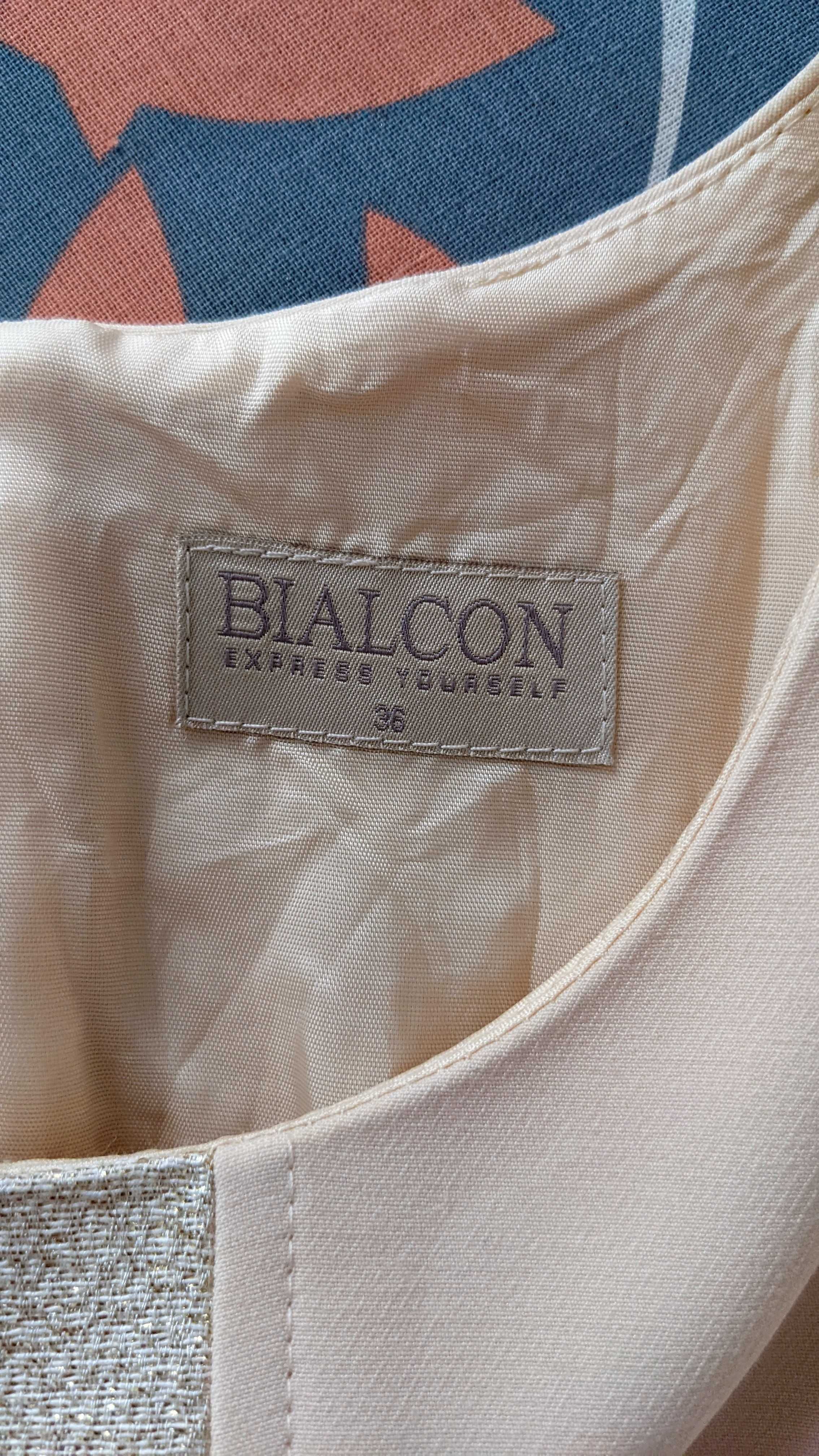 Koktajlowa sukienka Bialcon kremowa brzoskwiniowa r. 36