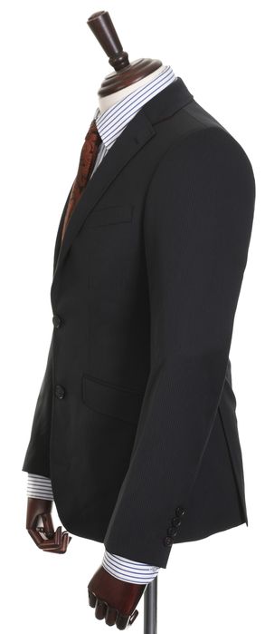 CLUB OF GENTS elegancka czarna marynarka męska w prążek 60% wełna r 46