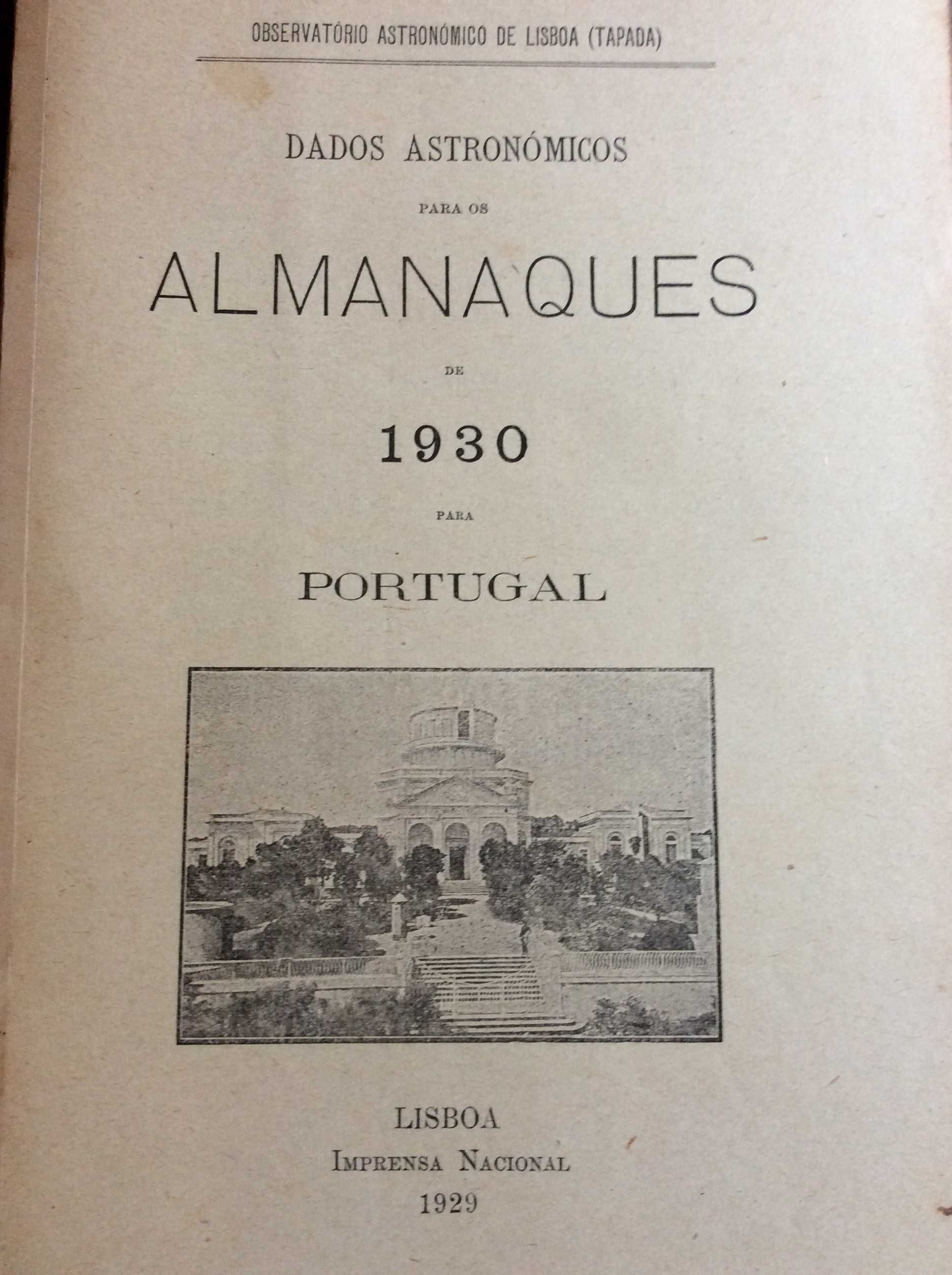 Dados astronómicos para os almanaq. de 1930 para Portugal. Ver índice