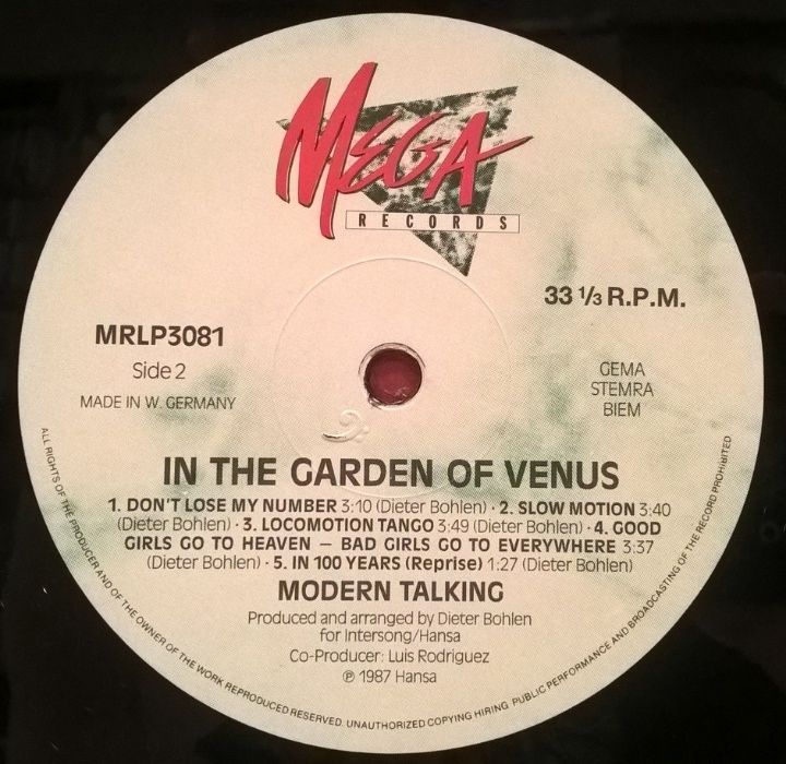 Modern Talking ‎ (In The Garden Of Venus) 1987. Пластинка. Germany