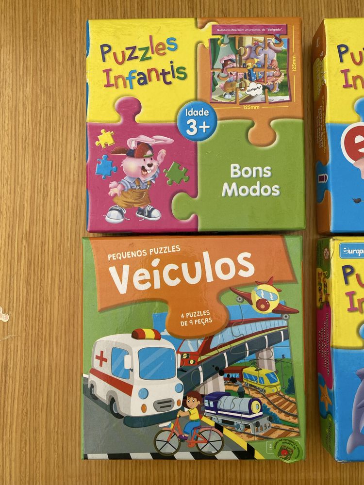 Puzzles Vogais, Animais marinhos, Bons modos, Veiculos e Numeros