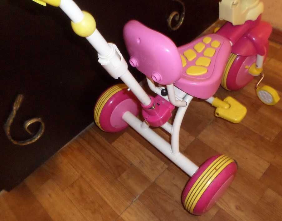 Велосипед детский трехколесный розовый с родительской ручкой на ремонт