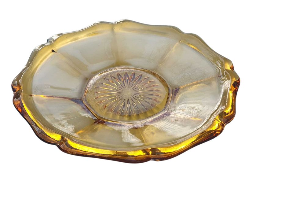 Stara szklana patera talerz misa ozdobna w kolorze miodowym lata 30