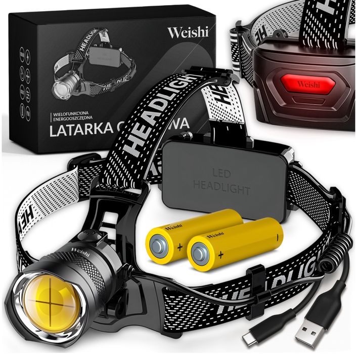 Latarka Czołowa LED XHP90 Akumulatorowa USB-C Wodoodporna Zoom